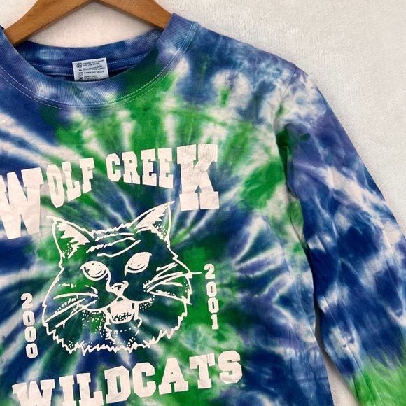Vintage Anvil Youth Tie Dye Wolf Creek Long Sleeve Wildcats 2000's T-Shirt L - Picture 2 of 10